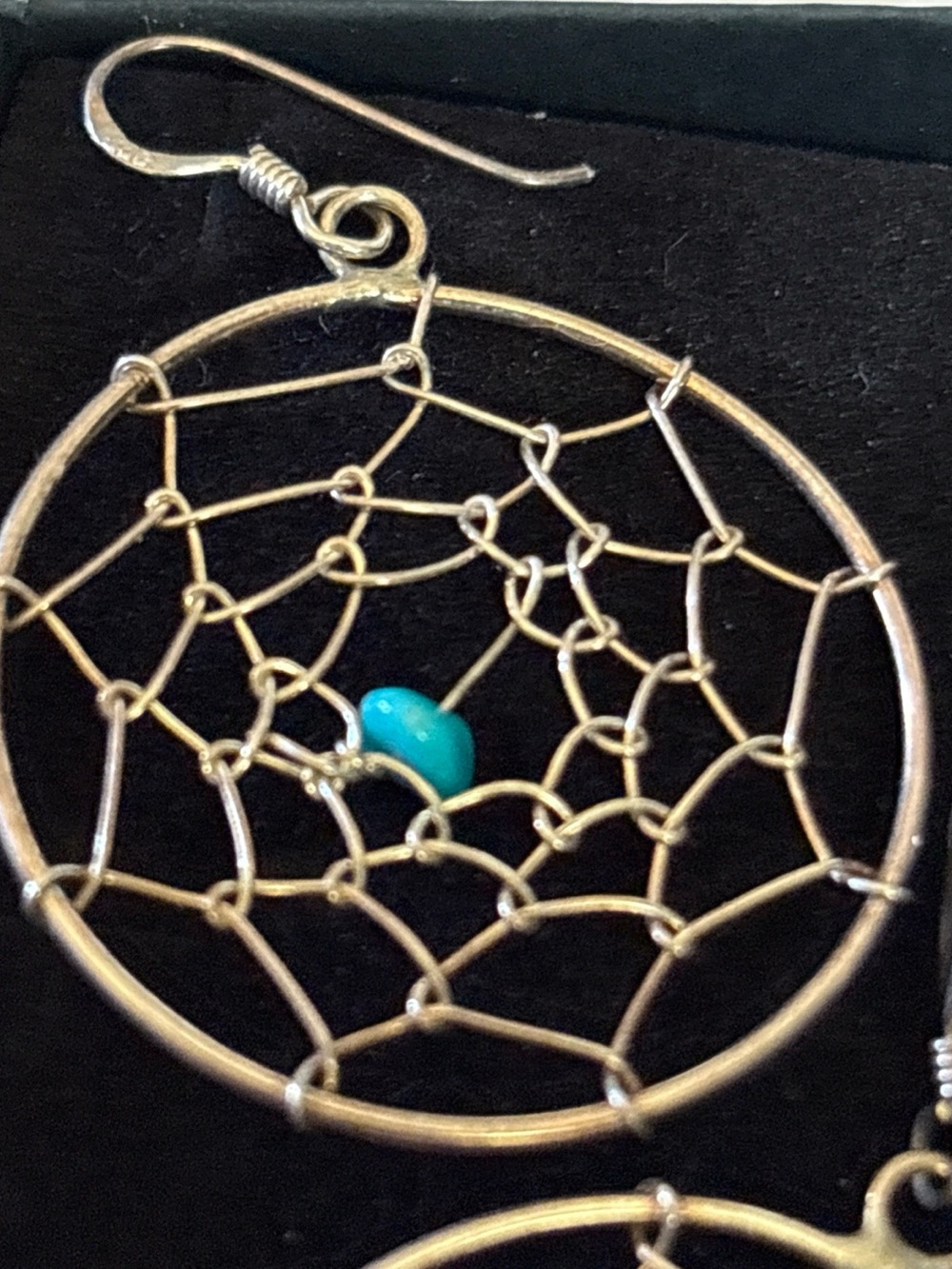 Vintage native Sterling silver Dreamcatcher Earrings with Turquoise Accent
